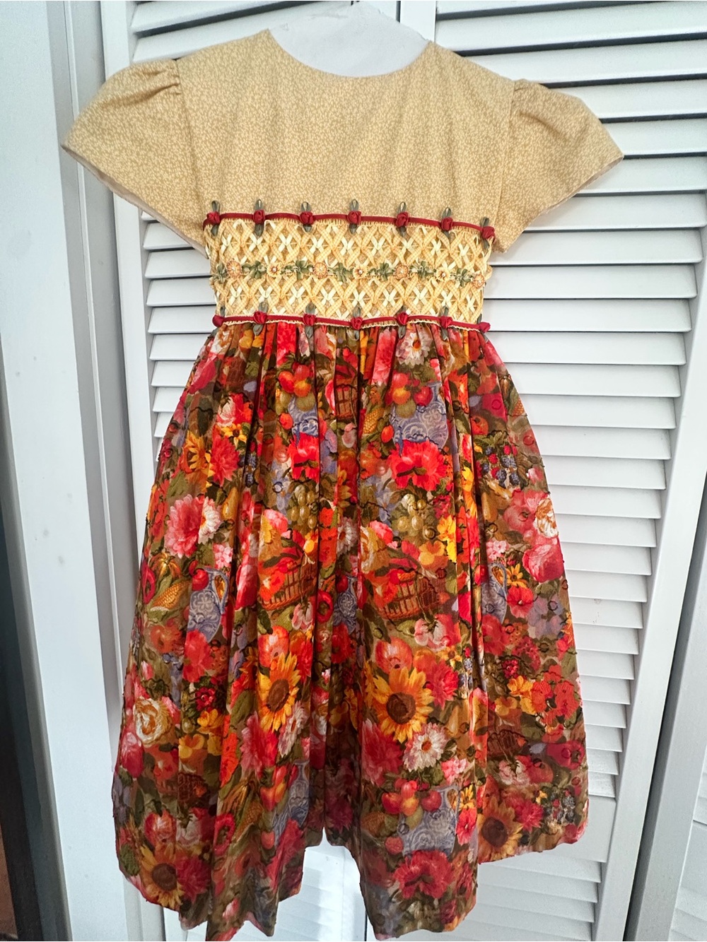 Joan Calabrese Yellow and Multicolor Floral Smocked Dress